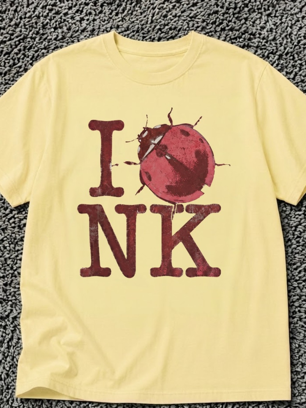Gildan Yellow Tee with Red Ladybug "I NK" Graphic